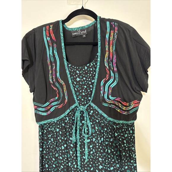 Carole Little Dresses & Skirts - Vtg CAROLE LITTLE Dress Womens 8 Maxi‎ Art to Wear Faux Bolero 90s Boho Western
